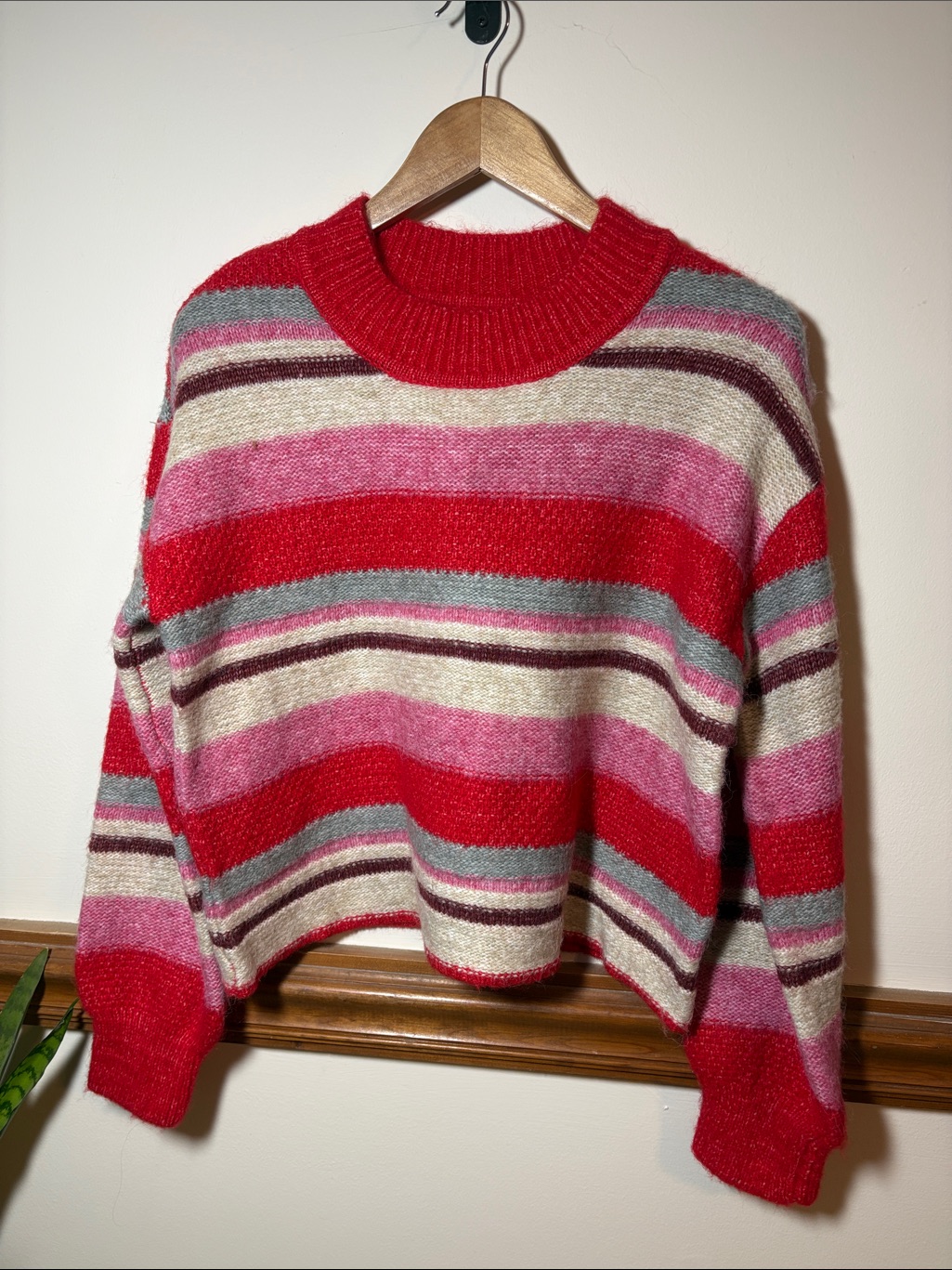 Jessica Simpson Red, Pink & Cream Striped Crewneck Sweater